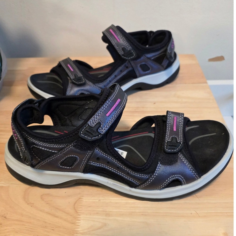 ECCO Women 11 Breeze Piper H Athletic Sandals Black Pink Hiking Walking Sporty